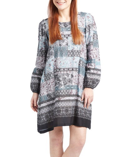 Robe noire et bleu sarcelle à imprimé patchwork