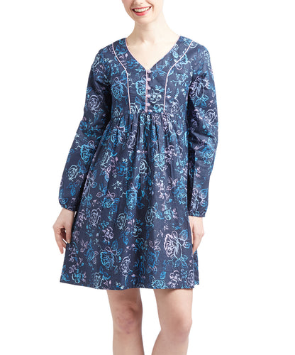 Robe boutonnée à fleurs bleu royal sur le devant