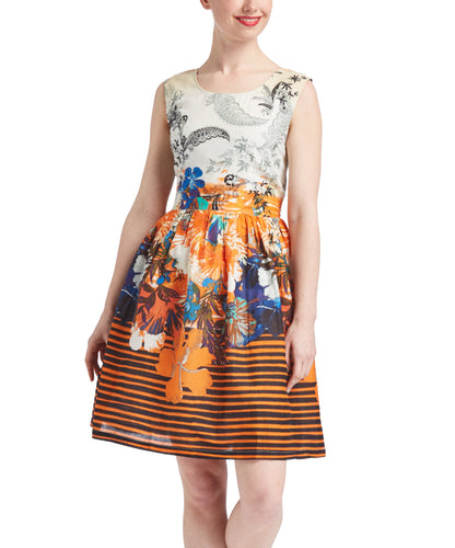 Robe sans manches à rayures florales orange