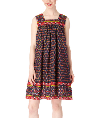 Robe à fleurs bleu marine et rouge