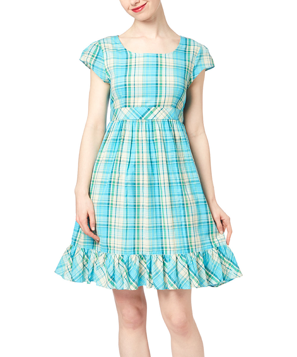 Turquoise Checks Dress