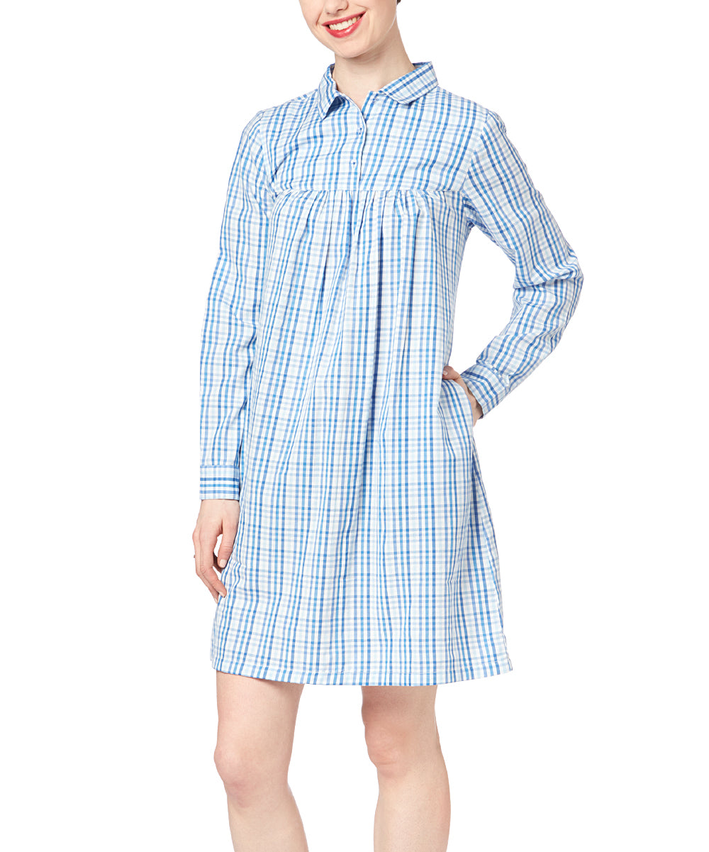 Robe chemise bleue à carreaux