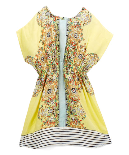 Robe blouson à fleurs jaune et marron