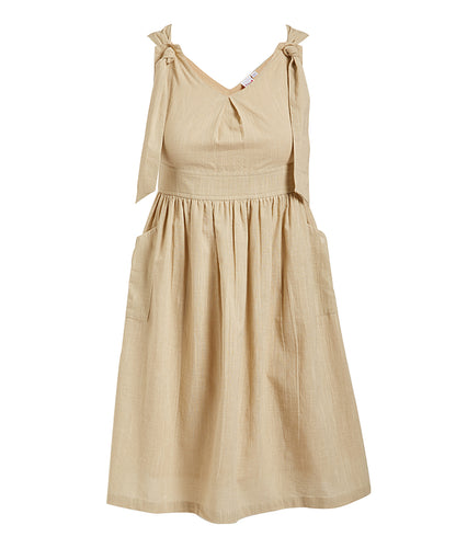 Beige Overall Dress & Shirt Two Piece Set