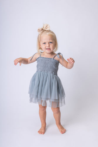 Grey Tulle Solid Color Infant Ruffle Romper