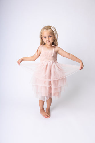 Light Pink Tulle Solid Color Ruffle Dress