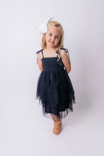 Black Tulle Solid Color Ruffle Dress