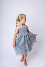 Grey Tulle Solid Color Ruffle Dress