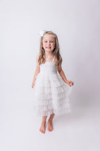 White Tulle Solid Color Tiered Ruffle Dress