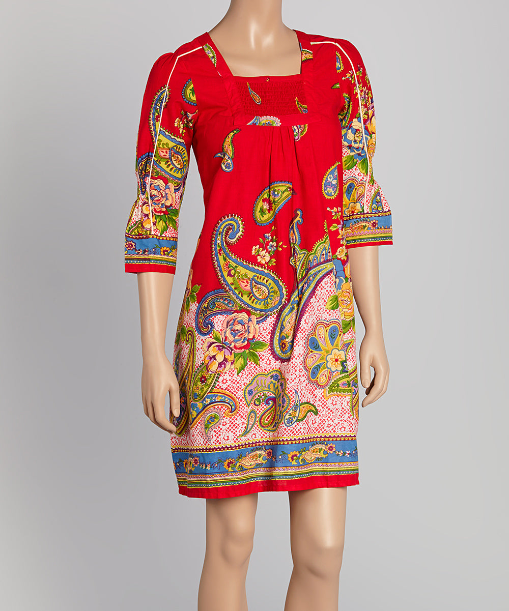 Red Paisley Shift Dress