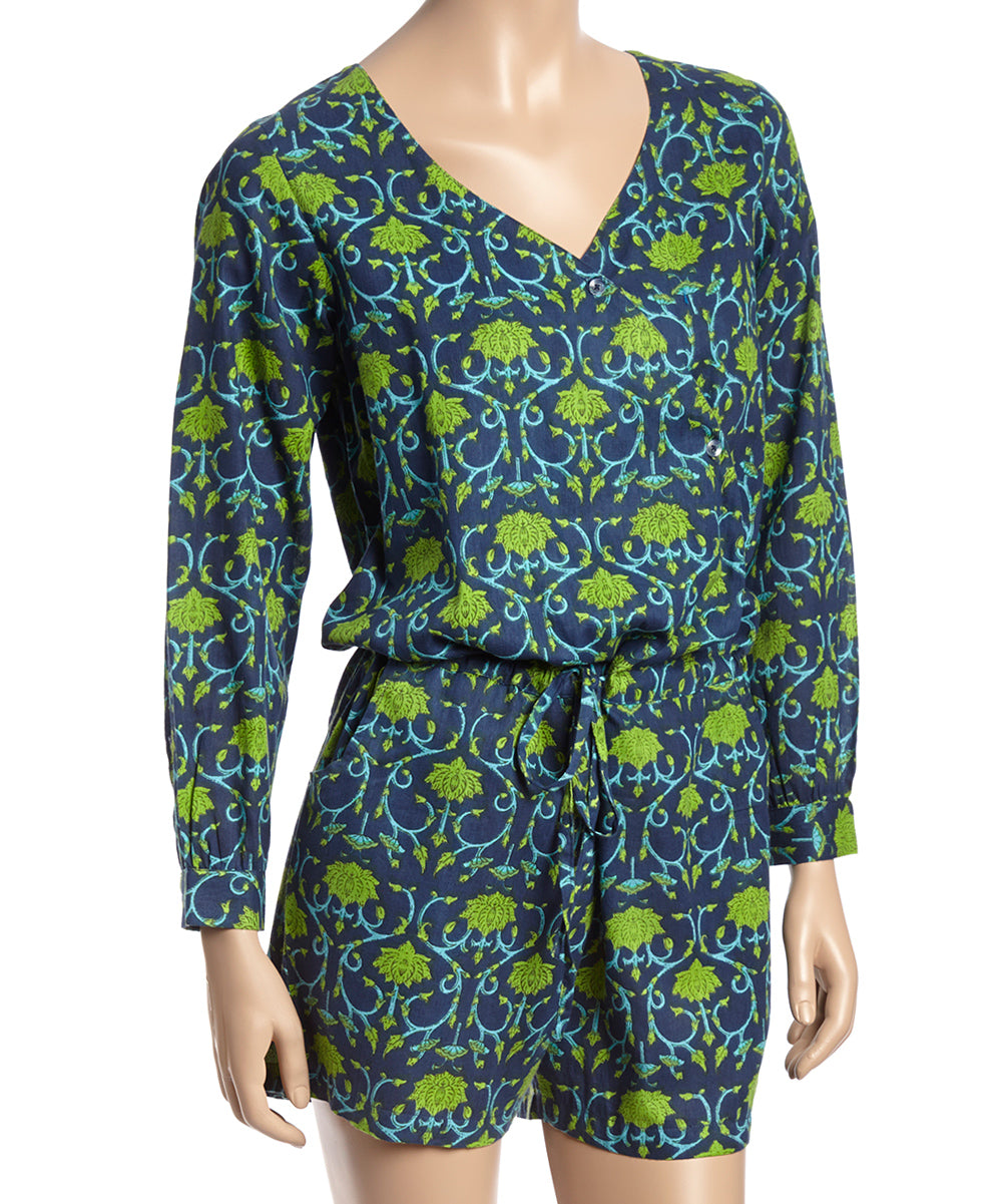 Green & Blue Geometric Romper