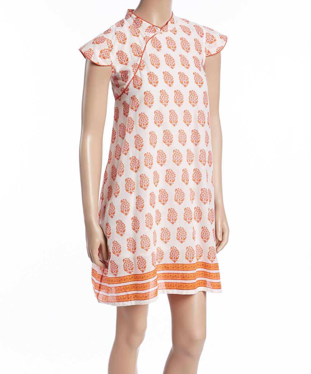 Orange & White Floral Surplice Shift