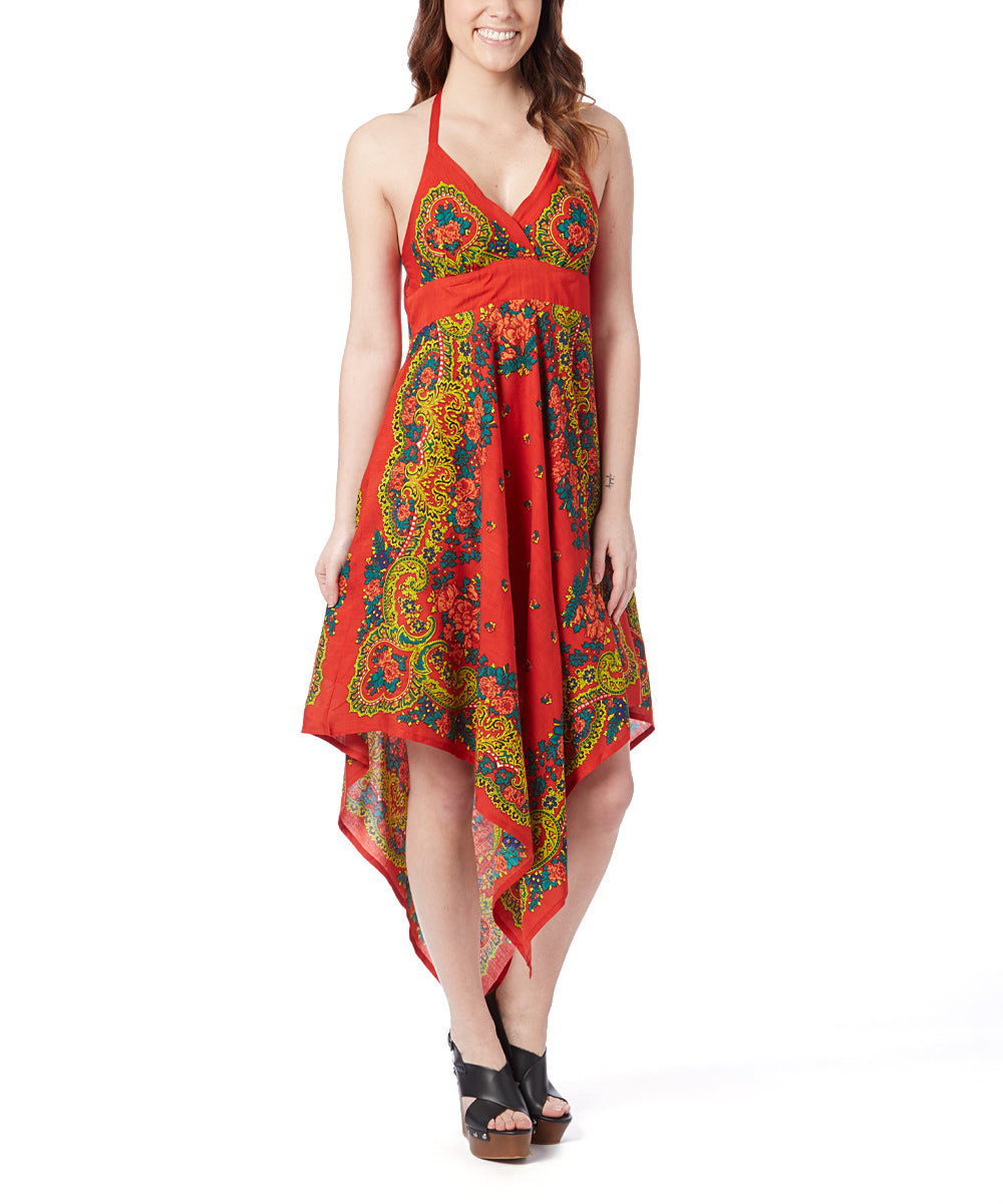 Red & Yellow Paisley Handkerchief Dress