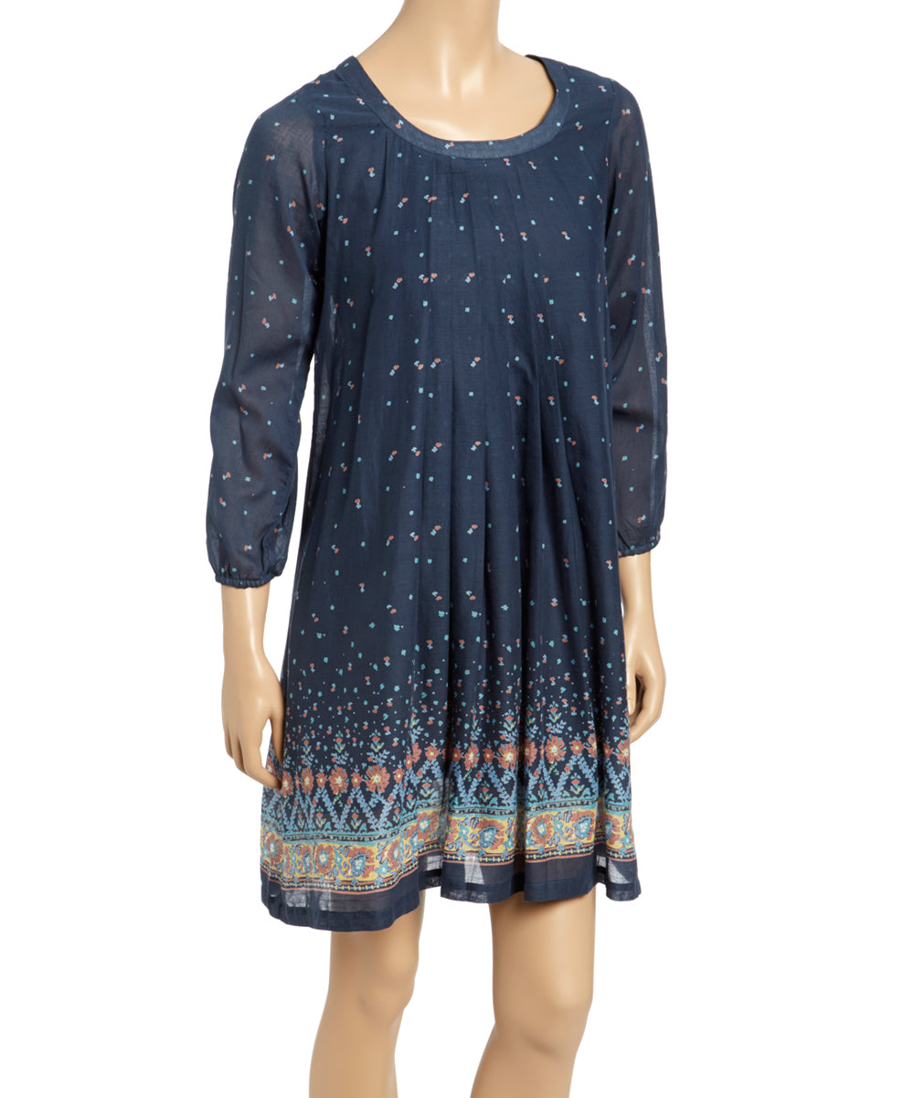 Navy Floral-Trim Shift Dress