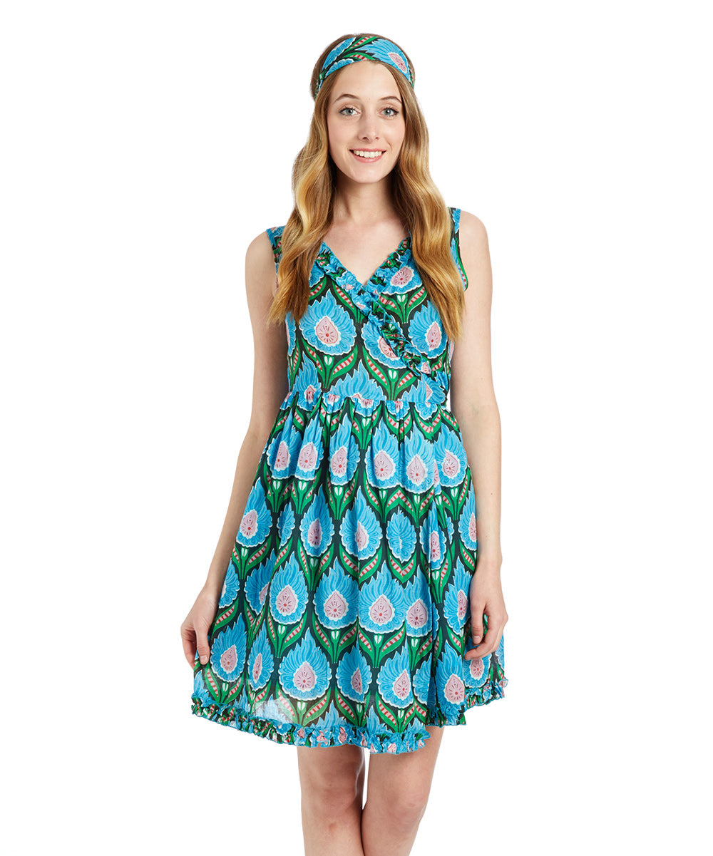 Green & Blue Sleeveless A-Line Dress