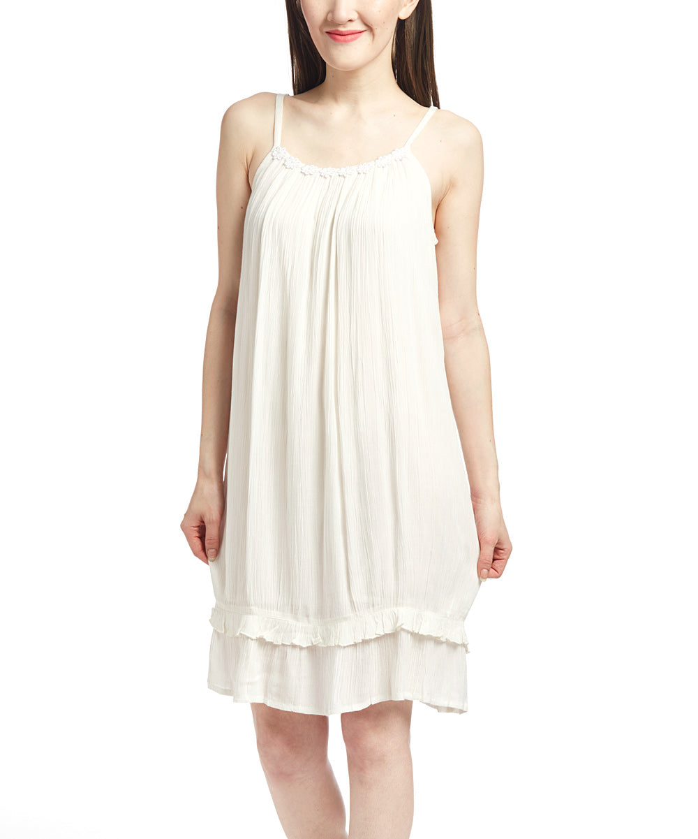 Off-white Flower Lace Detail Strap Dress