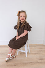 Brown Solid Color Sleeve & Neck Gathered Dress