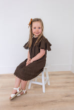 Brown Solid Color Sleeve & Neck Gathered Dress