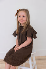 Brown Solid Color Sleeve & Neck Gathered Dress