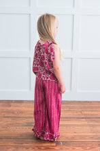 Printed Hot Pink Top with Striped Ruffle Pants 2 pc. Set