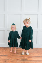 Emerald Green Solid Tiered Long Sleeve Dress