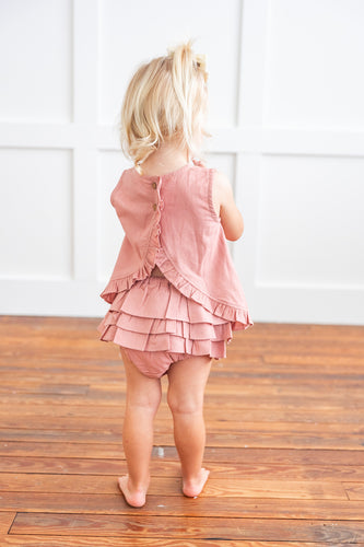 Blush Top With Ruffle Detail & Diaper Cover Set