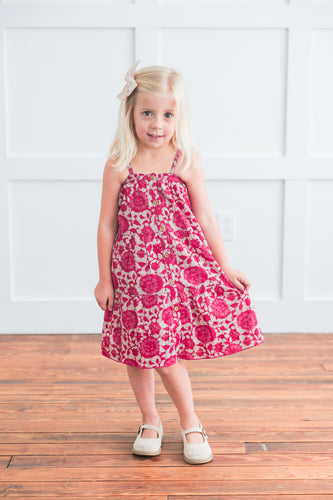Hot Pink Floral Printed Tiered Dress and Bloomers
