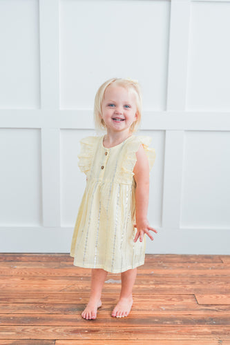 Yellow Solid Color Lurex Ruffle Dress and Bloomers