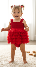 Red Tulle Solid Color Tiered Ruffle Dress