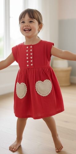 Coral Heart Gathered Dress