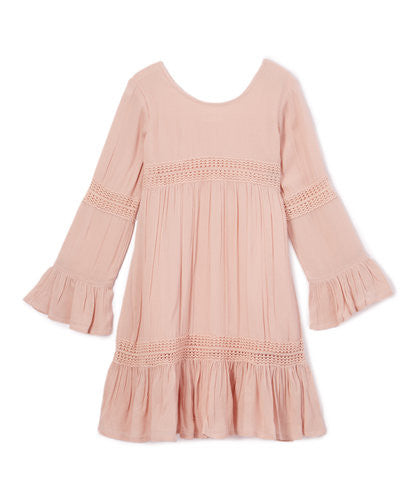 Robe taille empire à volants rose poudré