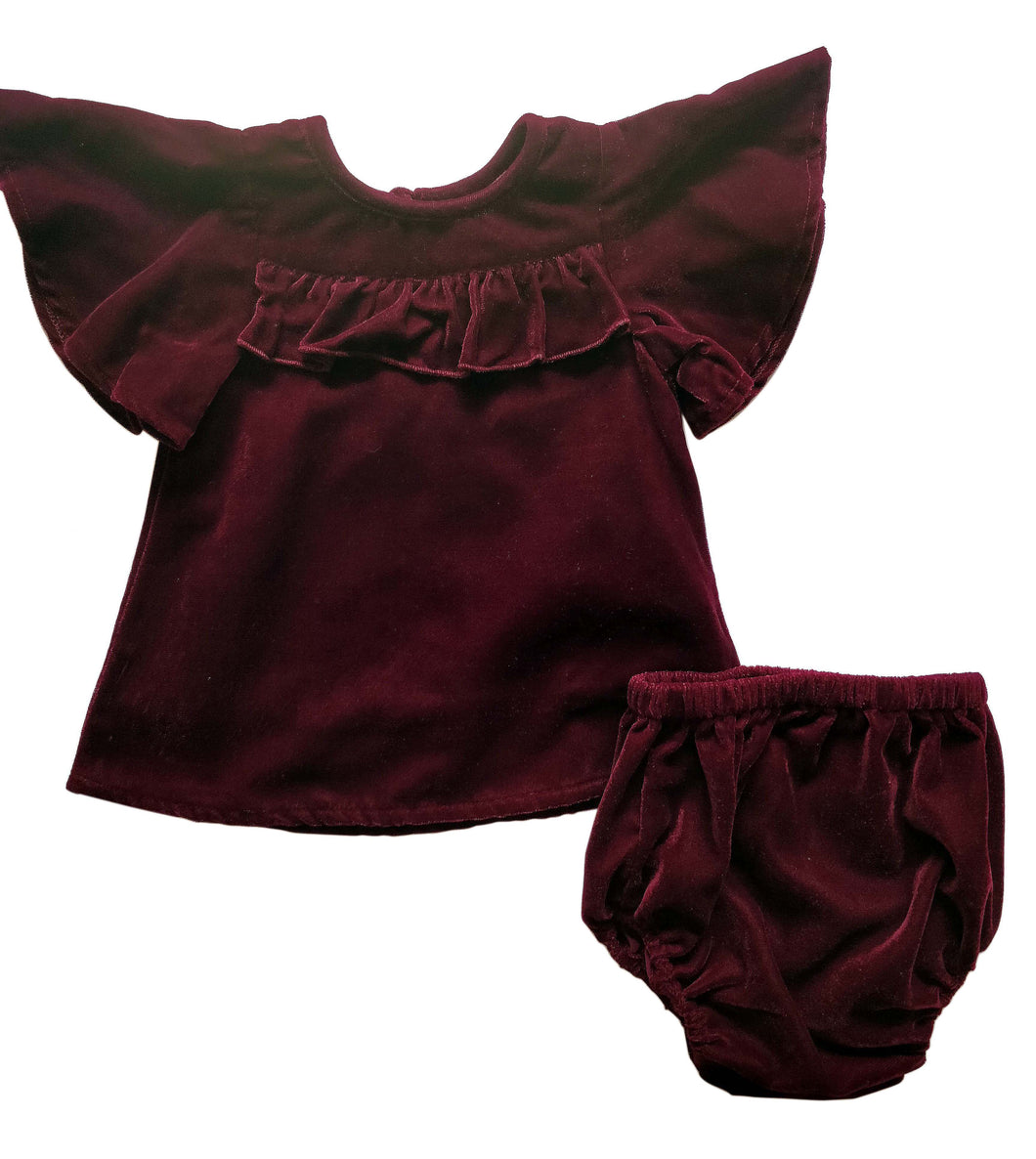 Burgundy Velvet Infant Ruffle Dress