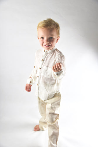 Boys Shirt & Pants Set - Ivory - Kids Wholesale Boutique Clothing, Boys - Girls Dresses, Yo Baby Wholesale - Yo Baby