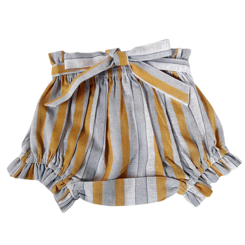Mustard & Grey Striped Shorts-Style Diaper Cover