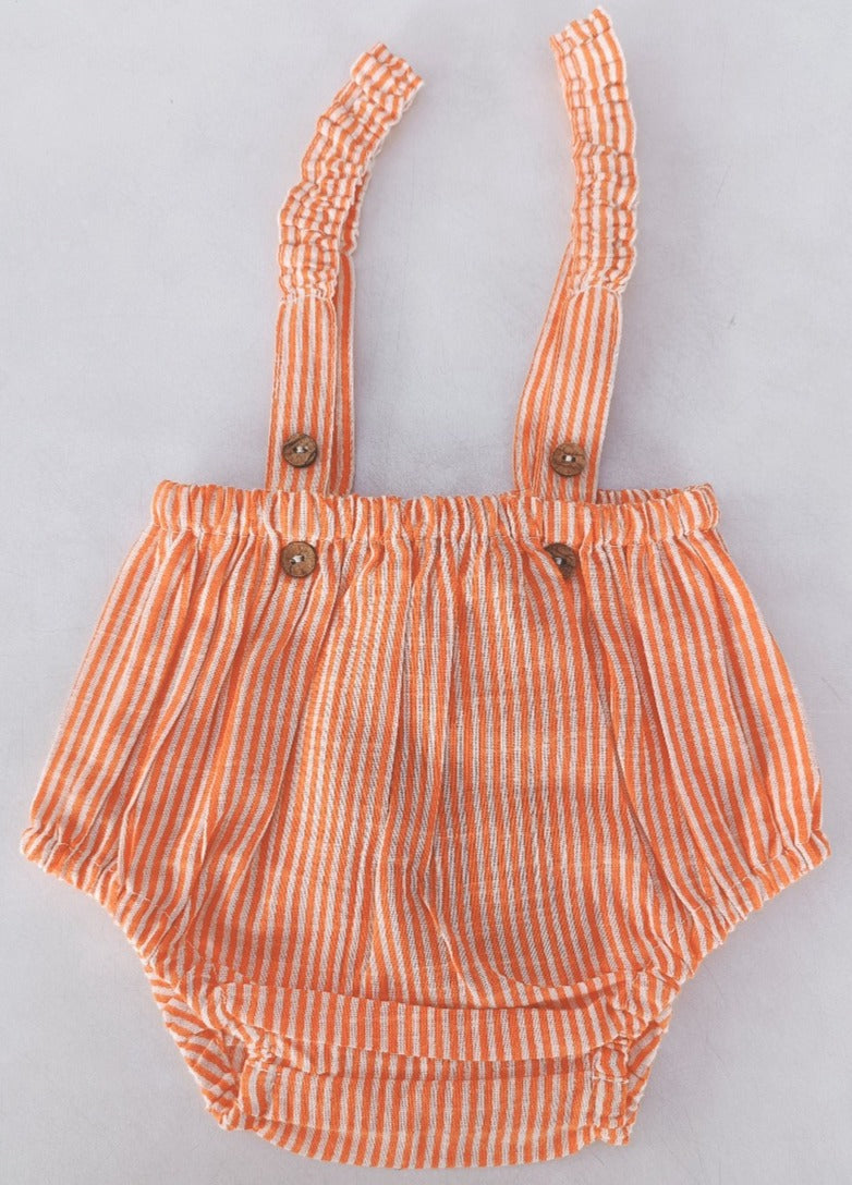 Orange Stripes Print Cotton-Linen Suspenders Diaper Cover