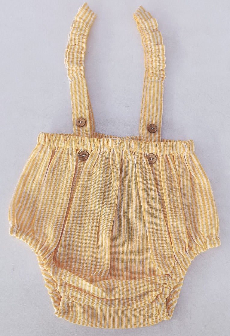 Yellow Stripes Print Cotton-Linen Suspenders Diaper Cover