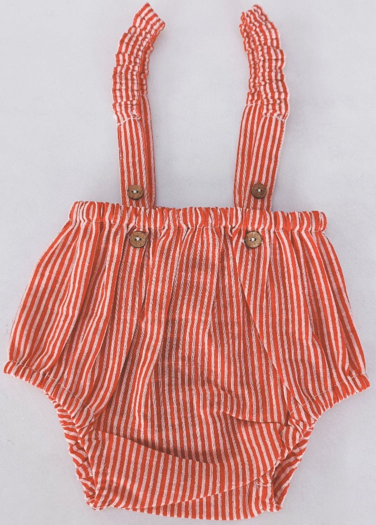 Red Stripes Print Cotton-Linen Suspenders Diaper Cover