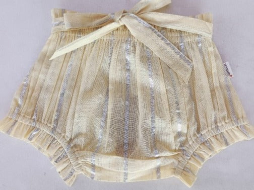 Yellow Silver Color Lurex Shorts-Style Diaper Cover