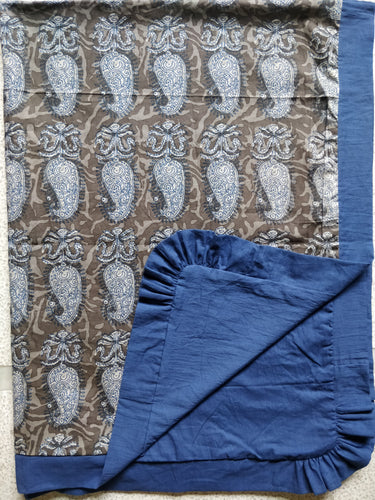 Grey Paisley Blanket with Blue Trim - Kids Wholesale Boutique Clothing, Blanket - Girls Dresses, Yo Baby Wholesale - Yo Baby