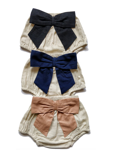 Set of 3 - Ivory Diaper Covers with Contrast Bows in Blush, Navy & Black.
