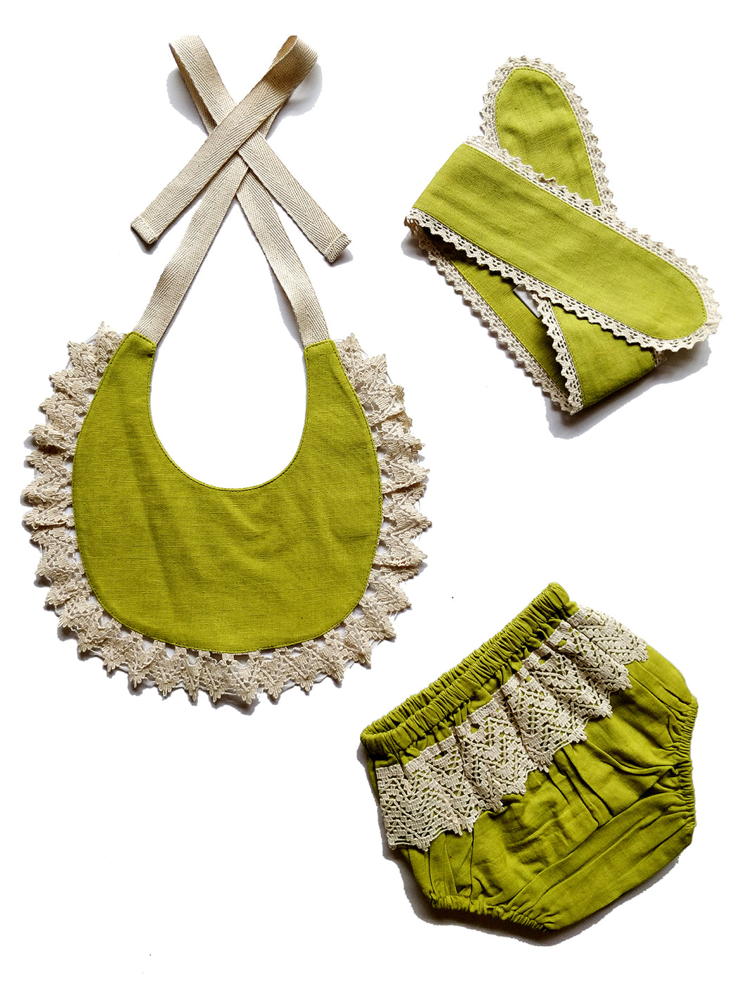 Set of 3 - Crochet Diaper Cover with Matching Bib & Headband in Lime