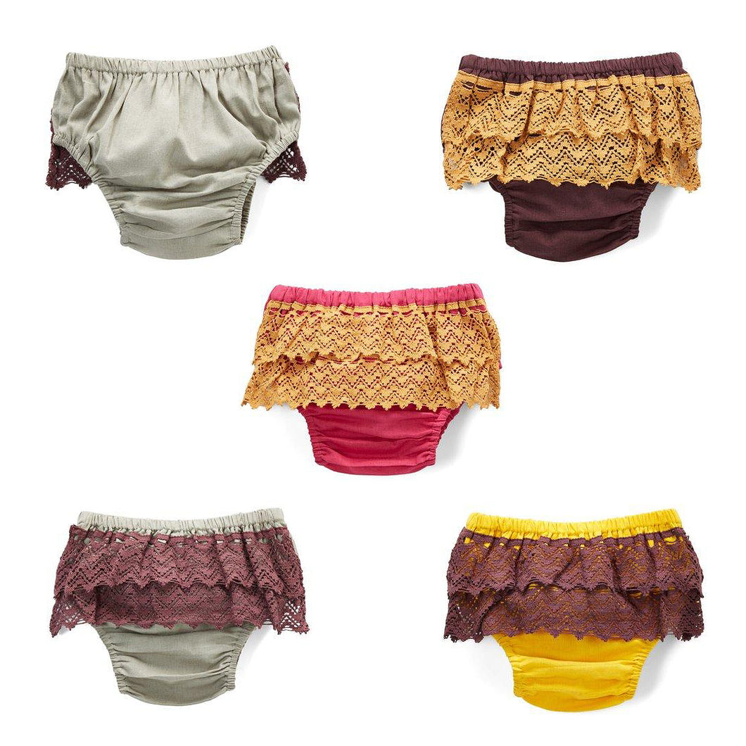 Set of 4 - Diaper Covers with Contrasting Double Lace Detail