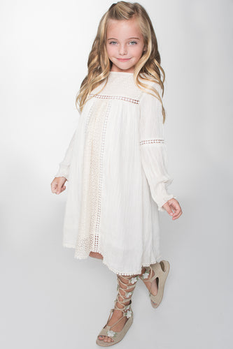 Off White Lace Detail Dress - Kids Wholesale Boutique Clothing, Dress - Girls Dresses, Yo Baby Wholesale - Yo Baby