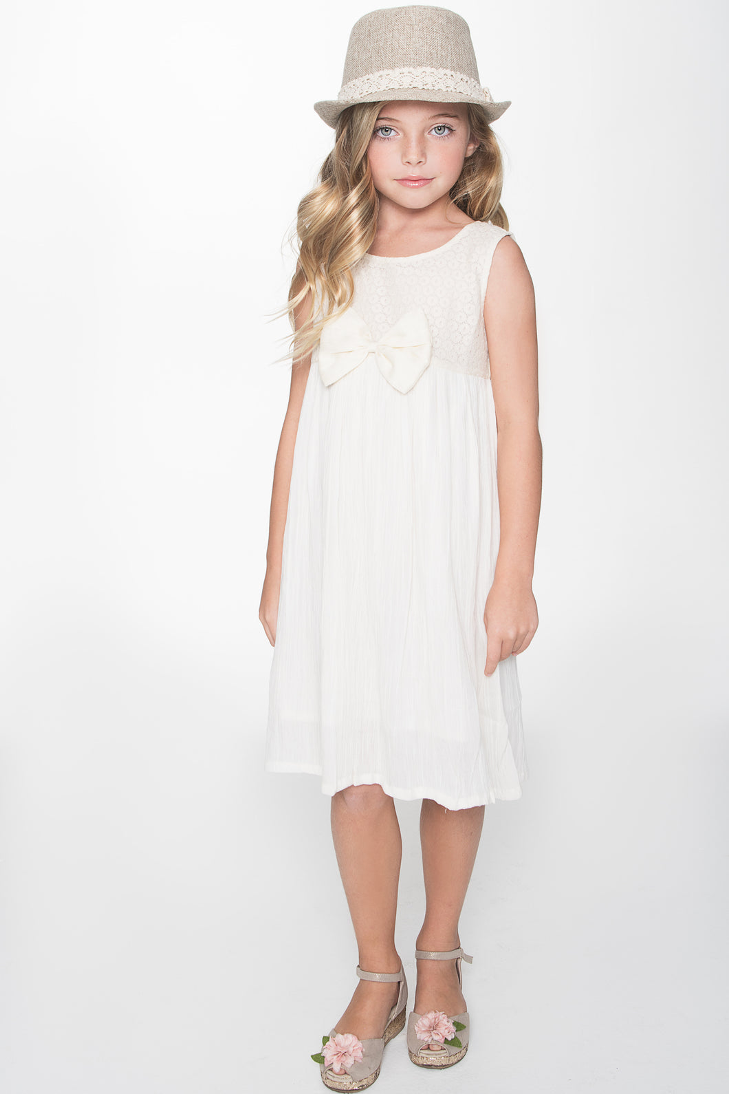 Off-white Bow Dress - Kids Wholesale Boutique Clothing, Dress - Girls Dresses, Yo Baby Wholesale - Yo Baby