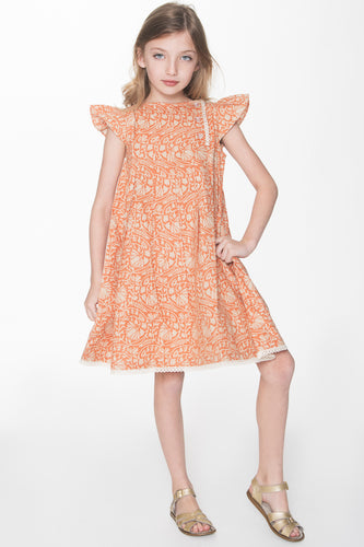 Vintage Peach Box Pleat Lace Detail Dress - Kids Wholesale Boutique Clothing, Dress - Girls Dresses, Yo Baby Wholesale - Yo Baby