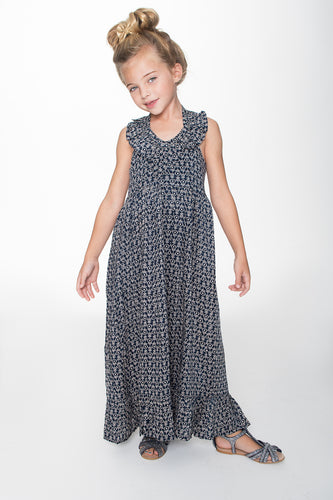 Navy Halter Maxi Dress - Kids Wholesale Boutique Clothing, Dress - Girls Dresses, Yo Baby Wholesale - Yo Baby