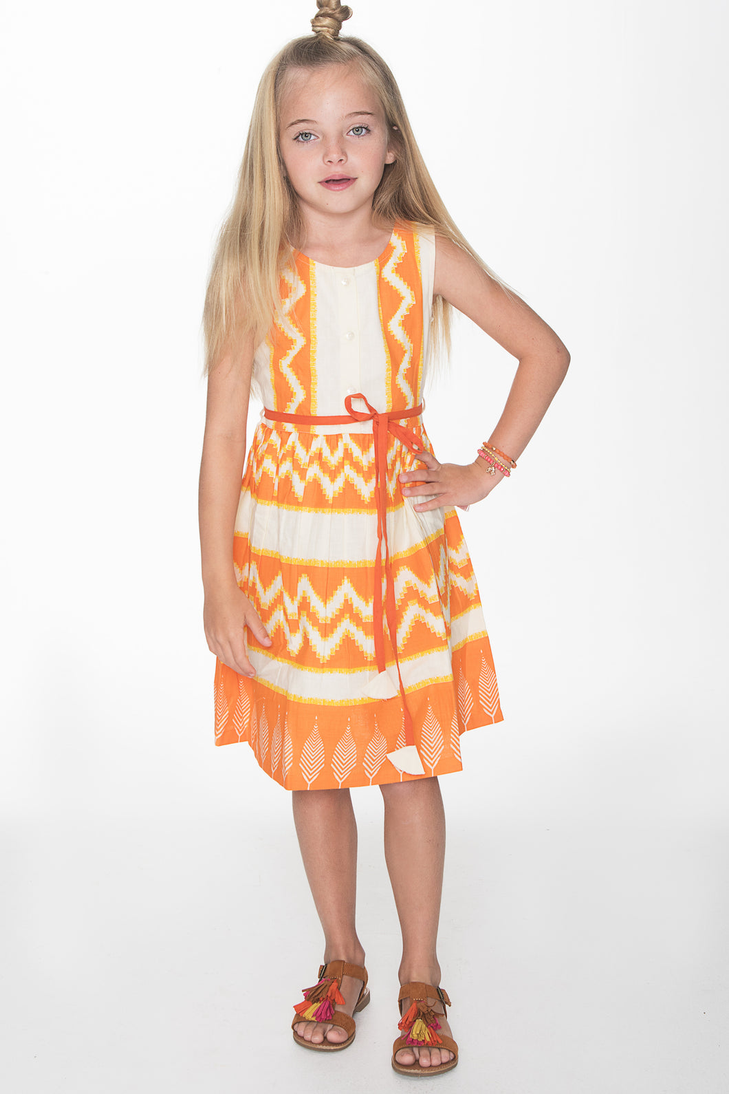 Orange Off-White Tribal Print Dress - Kids Wholesale Boutique Clothing, Dress - Girls Dresses, Yo Baby Wholesale - Yo Baby