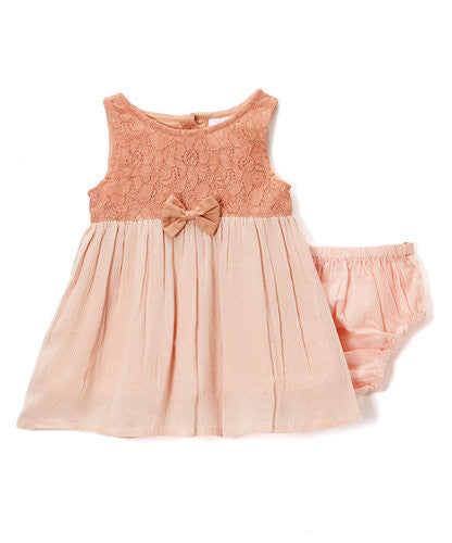 Blush Bow and Lace Detail Infant Dress - Kids Wholesale Boutique Clothing, Dress - Girls Dresses, Yo Baby Wholesale - Yo Baby