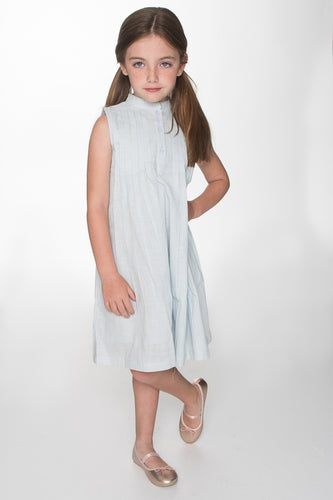 Light Blue Pin Tuck Detail Shift Dress - Kids Wholesale Boutique Clothing, Dress - Girls Dresses, Yo Baby Wholesale - Yo Baby