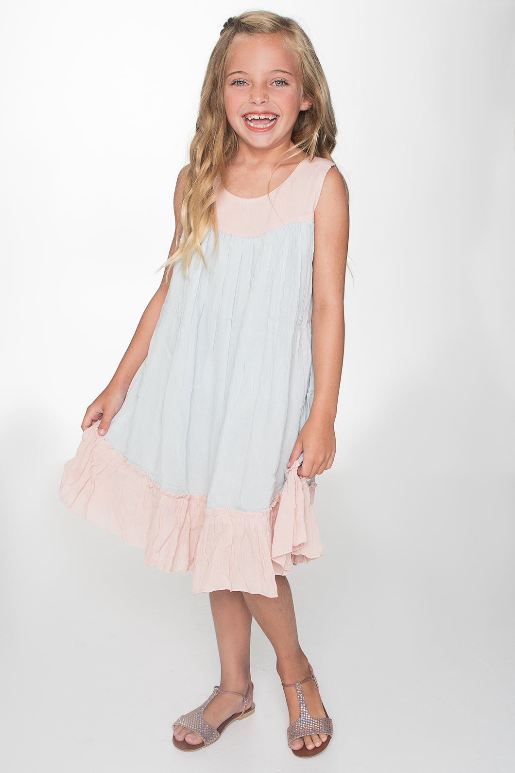 Pink and Blue Swing Dress - Kids Wholesale Boutique Clothing, Dress - Girls Dresses, Yo Baby Wholesale - Yo Baby